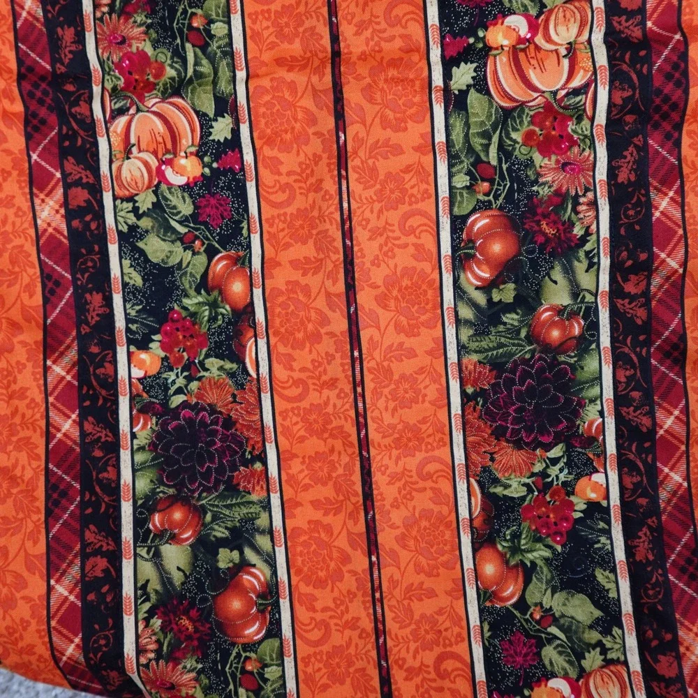 Handmade Reversible Fall Table Runner Quilted Pumpkin Floral 54x16 Orange Black